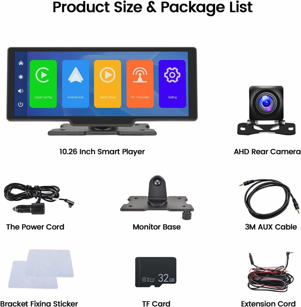 2023 Newest 10.3 inch Full Touch Screen Wireless CarPlay Portable Car Stereo with Wireless Android Auto, Voice Control, Backup Camera, 32G SD Card, AUX Cable 2023 Newest 10.3 inch Full Touch Screen Wireless CarPlay Portable Car Stereo with Wireless Android Auto, Voice Control, Backup Camera, 32G SD Card, AUX Cable