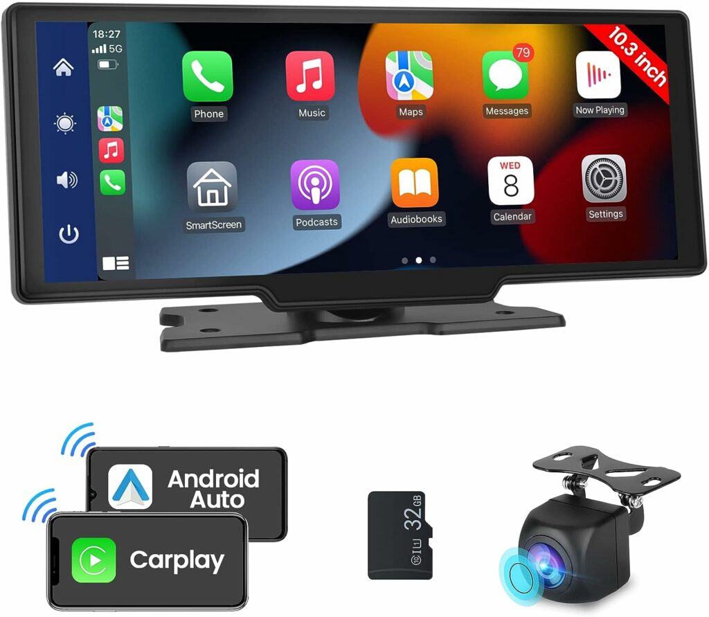 2023 Newest 10.3 inch Full Touch Screen Wireless CarPlay Portable Car Stereo with Wireless Android Auto, Voice Control, Backup Camera, 32G SD Card, AUX Cable 2023 Newest 10.3 inch Full Touch Screen Wireless CarPlay Portable Car Stereo with Wireless Android Auto, Voice Control, Backup Camera, 32G SD Card, AUX Cable