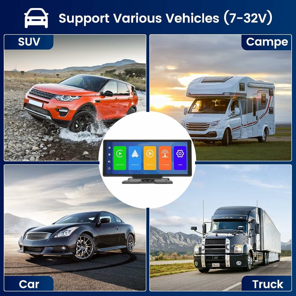 2023 Newest 10.3 inch Full Touch Screen Wireless CarPlay Portable Car Stereo with Wireless Android Auto, Voice Control, Backup Camera, 32G SD Card, AUX Cable 2023 Newest 10.3 inch Full Touch Screen Wireless CarPlay Portable Car Stereo with Wireless Android Auto, Voice Control, Backup Camera, 32G SD Card, AUX Cable