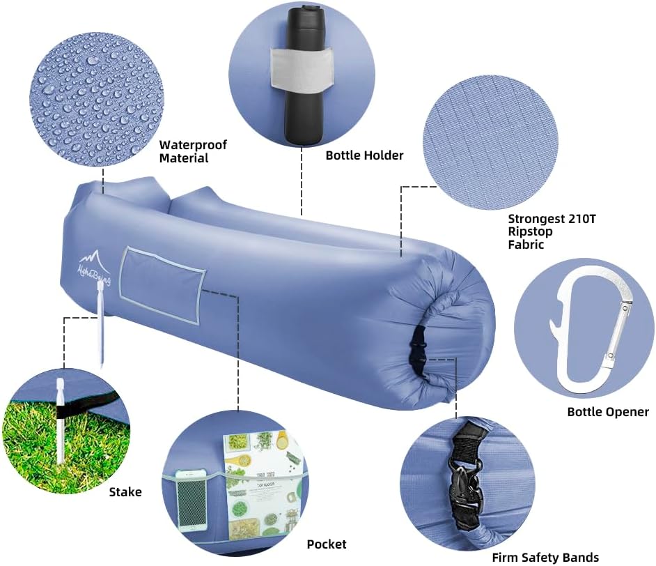 AlphaBeing Inflatable Lounger - Best Air Lounger Sofa for Camping, Hiking - Ideal Inflatable Couch for Pool and Festivals - Perfect Inflatable Beach Chair for Adults AlphaBeing Inflatable Lounger - Best Air Lounger Sofa for Camping, Hiking - Ideal Inflatable Couch for Pool and Festivals - Perfect Inflatable Beach Chair for Adults