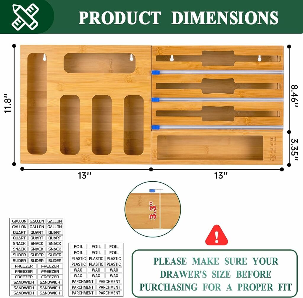 Calmbee Plastic Wrap Dispenser with Cutter and Ziplock Bag organizer, 9 IN 1 Bamboo Foil and Plastic Wrap Organizer for Kitchen Drawer, Ziplock Bag Storage Organizer for Gallon,Quart,Sandwich,Snack Calmbee Plastic Wrap Dispenser with Cutter and Ziplock Bag organizer, 9 IN 1 Bamboo Foil and Plastic Wrap Organizer for Kitchen Drawer, Ziplock Bag Storage Organizer for Gallon,Quart,Sandwich,Snack