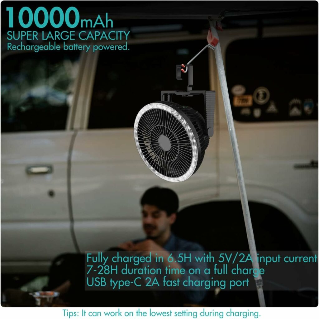 Camping Fan and LED Lantern, 10000mAh 8-Inch Rechargeable Battery Powered Tent Fan for Camping Trip, Portable Battery Operated Outdoor Fan for Patio Gazebo Camper RV Truck Travel Cruise Power Outages Camping Fan and LED Lantern, 10000mAh 8-Inch Rechargeable Battery Powered Tent Fan for Camping Trip, Portable Battery Operated Outdoor Fan for Patio Gazebo Camper RV Truck Travel Cruise Power Outages