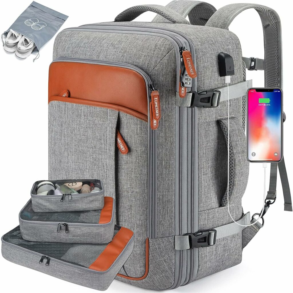 Carry on Backpack, Extra Large 40L Flight Approved Travel Backpack for Men  Women,Expandable Large Suitcase Backpacks With 4 Packing Cubes,Water Resistant Luggage Daypack Business Weekender Bag,Grey Carry on Backpack, Extra Large 40L Flight Approved Travel Backpack for Men  Women,Expandable Large Suitcase Backpacks With 4 Packing Cubes,Water Resistant Luggage Daypack Business Weekender Bag,Grey