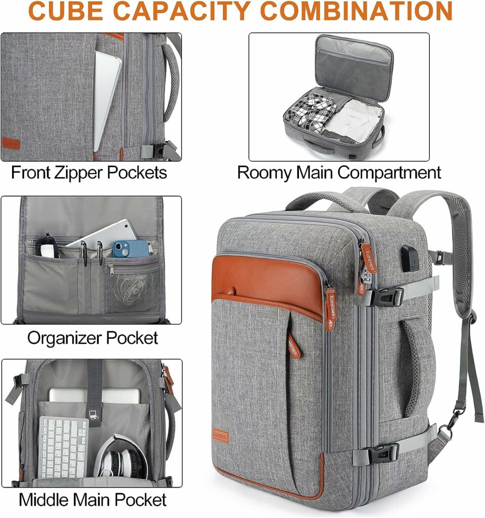 Carry on Backpack, Extra Large 40L Flight Approved Travel Backpack for Men  Women,Expandable Large Suitcase Backpacks With 4 Packing Cubes,Water Resistant Luggage Daypack Business Weekender Bag,Grey Carry on Backpack, Extra Large 40L Flight Approved Travel Backpack for Men  Women,Expandable Large Suitcase Backpacks With 4 Packing Cubes,Water Resistant Luggage Daypack Business Weekender Bag,Grey