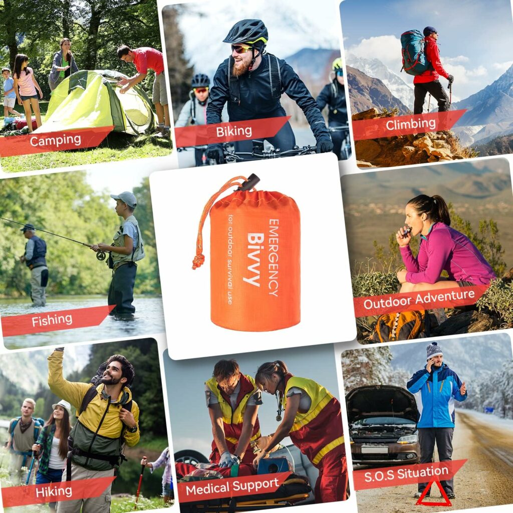 Esky Emergency Sleeping Bag, 2 Pack Portable Survival Thermal Bivy Sack, Waterproof Lightweight Survival Shelter Blanket Bags with Compass and Whistle for Camping Hiking Outdoor Adventure Esky Emergency Sleeping Bag, 2 Pack Portable Survival Thermal Bivy Sack, Waterproof Lightweight Survival Shelter Blanket Bags with Compass and Whistle for Camping Hiking Outdoor Adventure