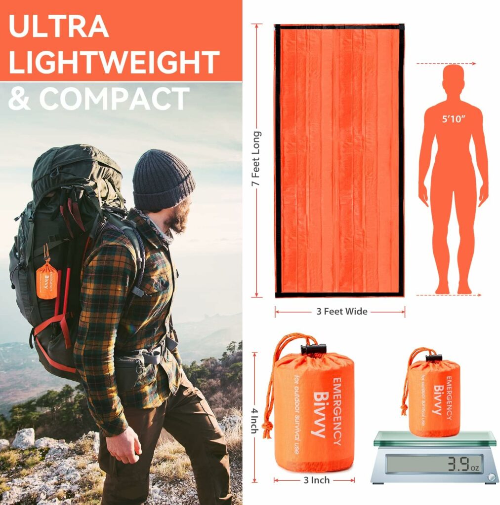 Esky Emergency Sleeping Bag, 2 Pack Portable Survival Thermal Bivy Sack, Waterproof Lightweight Survival Shelter Blanket Bags with Compass and Whistle for Camping Hiking Outdoor Adventure Esky Emergency Sleeping Bag, 2 Pack Portable Survival Thermal Bivy Sack, Waterproof Lightweight Survival Shelter Blanket Bags with Compass and Whistle for Camping Hiking Outdoor Adventure