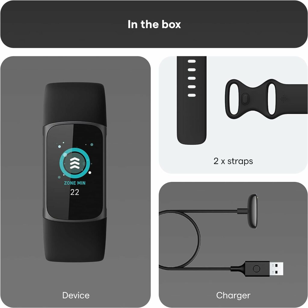 Fitbit Charge 5 Advanced Health  Fitness Tracker with Built-in GPS, Stress Management Tools, Sleep Tracking, 24/7 Heart Rate and More, Black/Graphite, One Size (S L Bands Included)