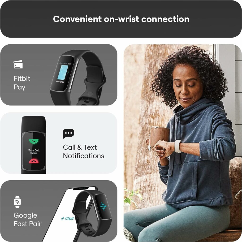 Fitbit Charge 5 Advanced Health  Fitness Tracker with Built-in GPS, Stress Management Tools, Sleep Tracking, 24/7 Heart Rate and More, Black/Graphite, One Size (S L Bands Included)