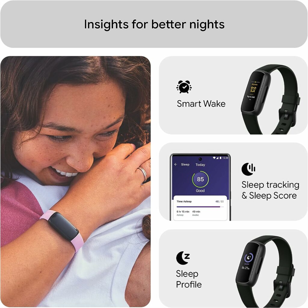 Fitbit Inspire 3 Health  Fitness Tracker with Stress Management, Workout Intensity, Sleep Tracking, 24/7 Heart Rate and more, Midnight Zen/Black One Size (S  L Bands Included)