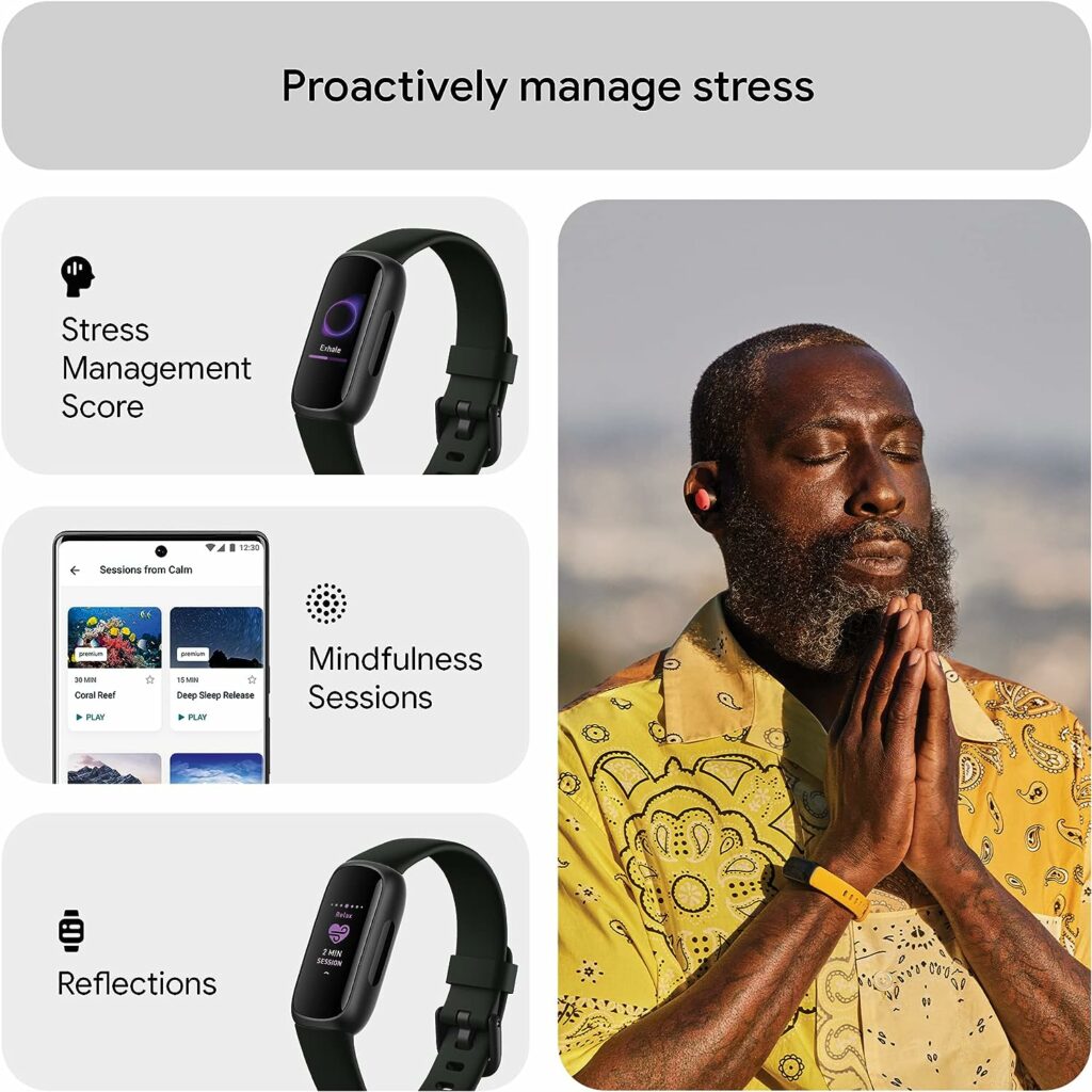 Fitbit Inspire 3 Health  Fitness Tracker with Stress Management, Workout Intensity, Sleep Tracking, 24/7 Heart Rate and more, Midnight Zen/Black One Size (S  L Bands Included)