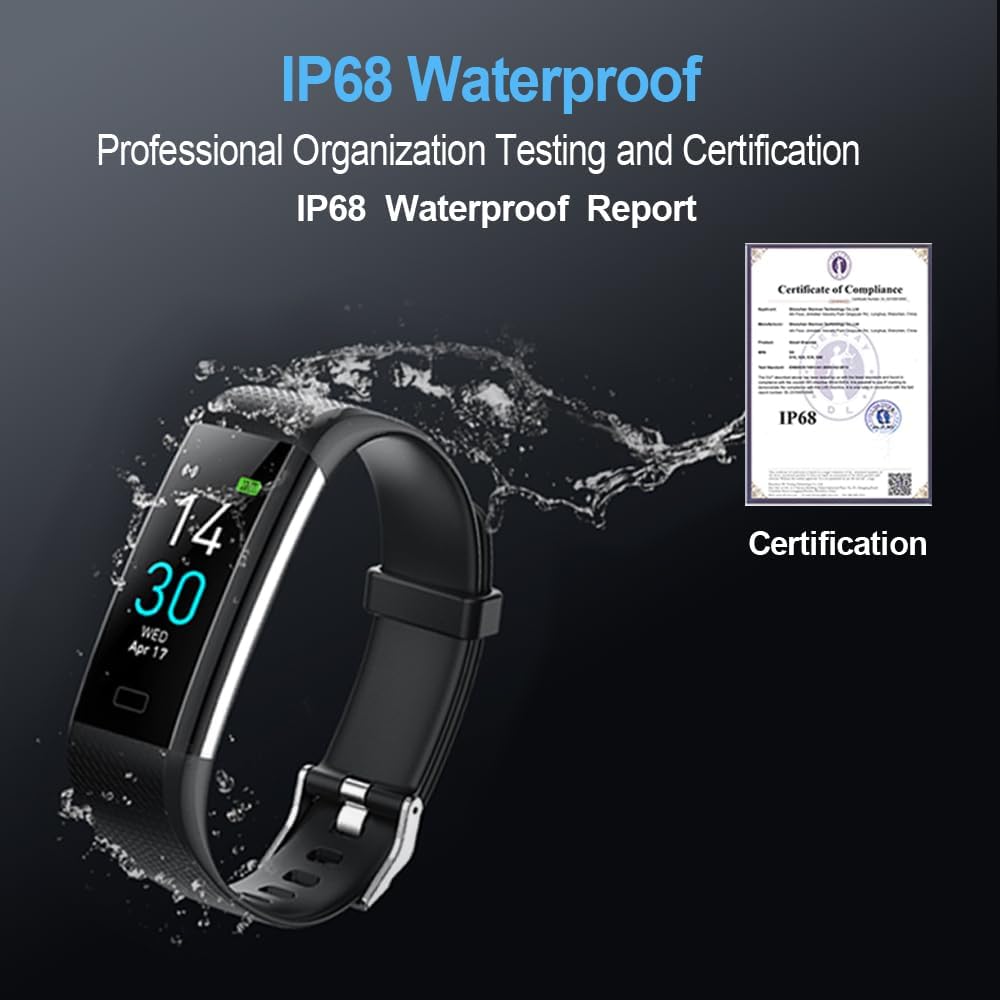 Fitness Tracker with Blood Pressure Heart Rate Blood Oxygen Monitor, Activity Tracker Sleep  Temperature Monitor, Smart Watch IP68 Waterproof Pedometer Step Counter for Kids Man Women