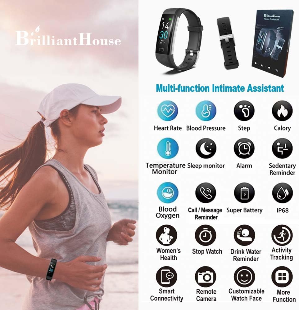 Fitness Tracker with Blood Pressure Heart Rate Blood Oxygen Monitor, Activity Tracker Sleep  Temperature Monitor, Smart Watch IP68 Waterproof Pedometer Step Counter for Kids Man Women
