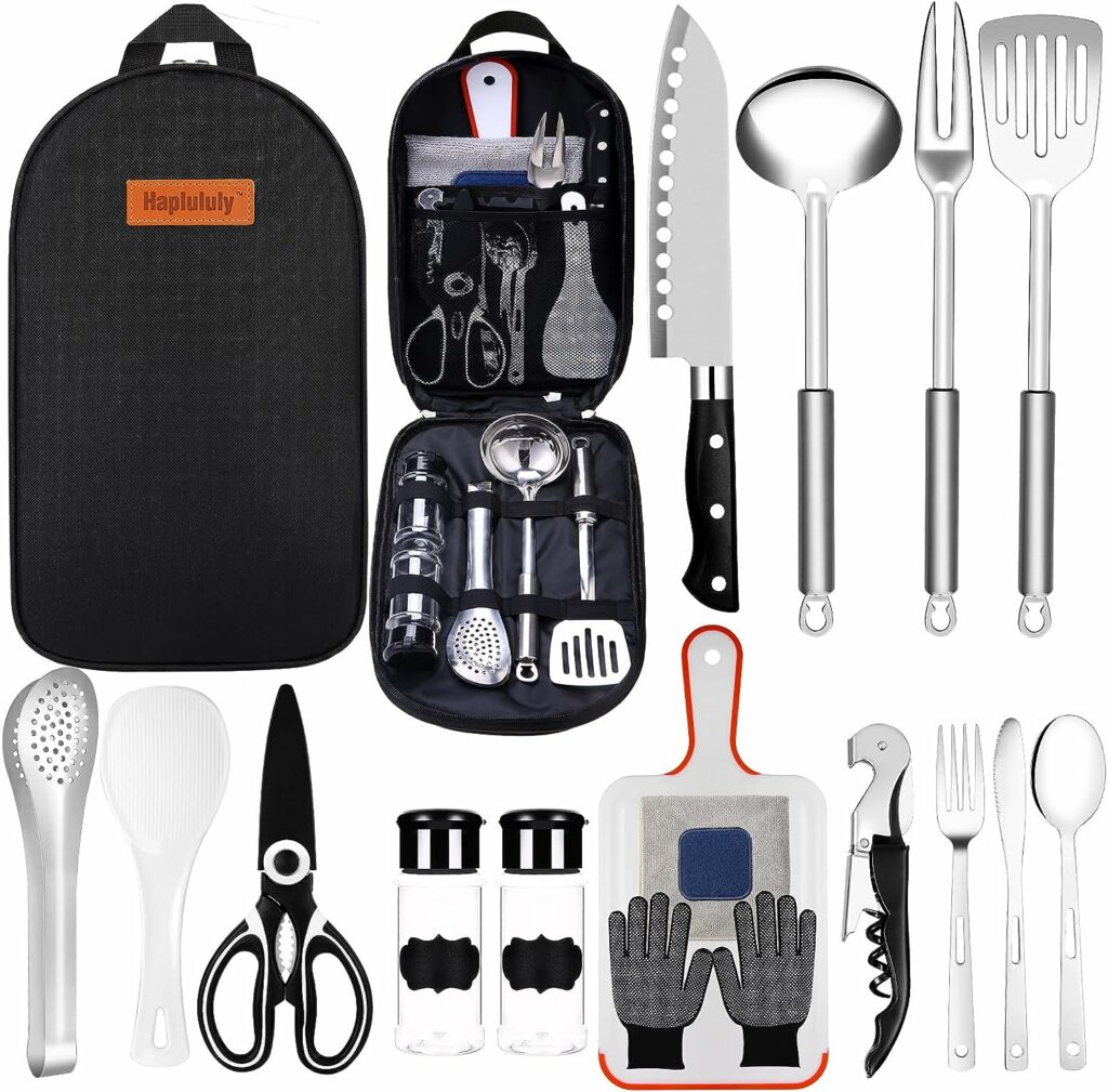 Haplululy Camping Essentials Camping Accessories Gear Must Haves Camper Tent Camping Kitchen Rv Cooking Set Camping Cooking Utensils Set Supplies Gadgets Outdoor Stove Portable Picnic Gifts BBQ Stuff