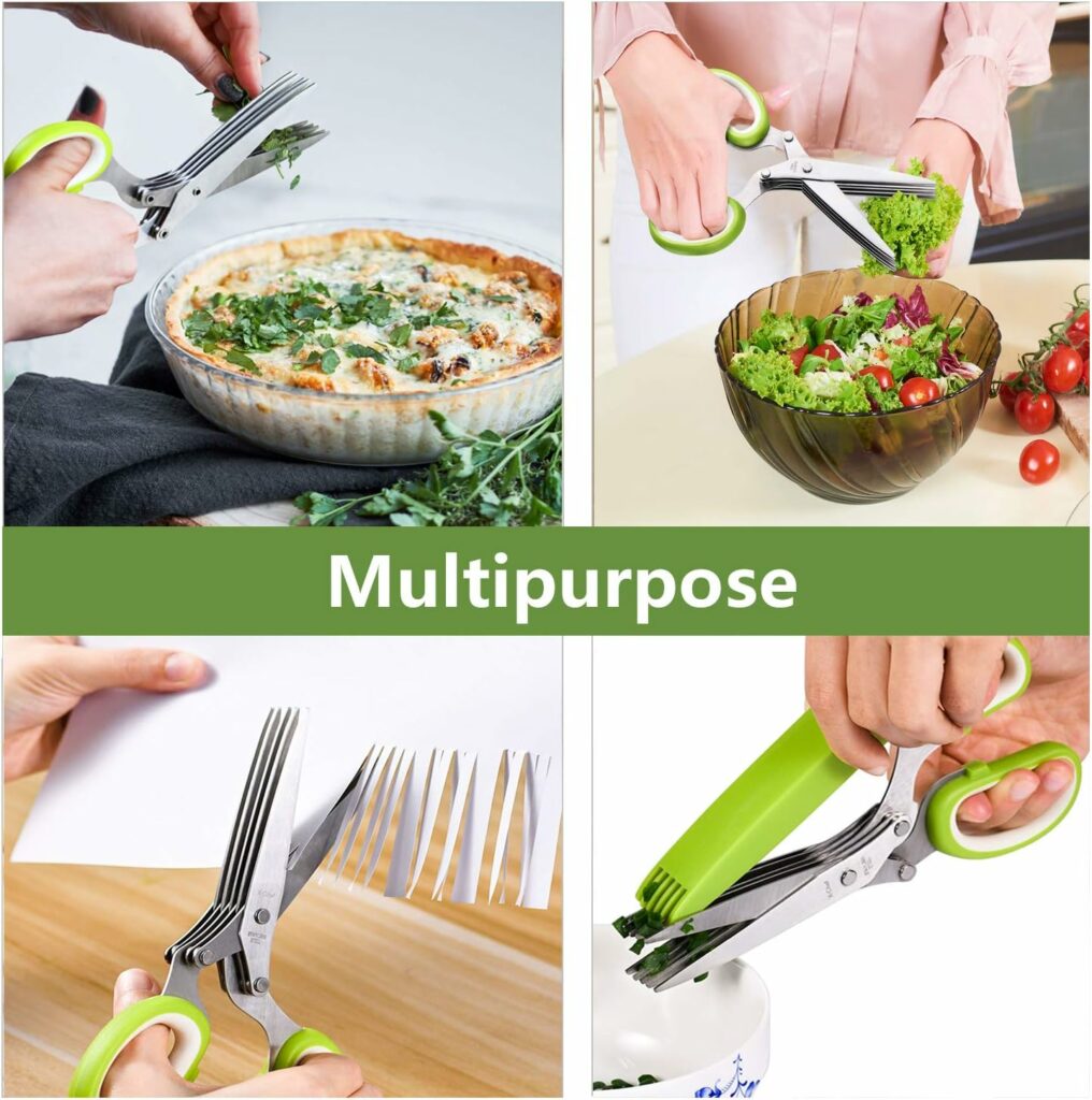 Herb Scissors, X-Chef Multipurpose 5 Blade Kitchen Herb Shears Herb Cutter with Safety Cover and Cleaning Comb for Chopping Basil Chive Parsley, Stainless Steel Herb Scissors, X-Chef Multipurpose 5 Blade Kitchen Herb Shears Herb Cutter with Safety Cover and Cleaning Comb for Chopping Basil Chive Parsley, Stainless Steel