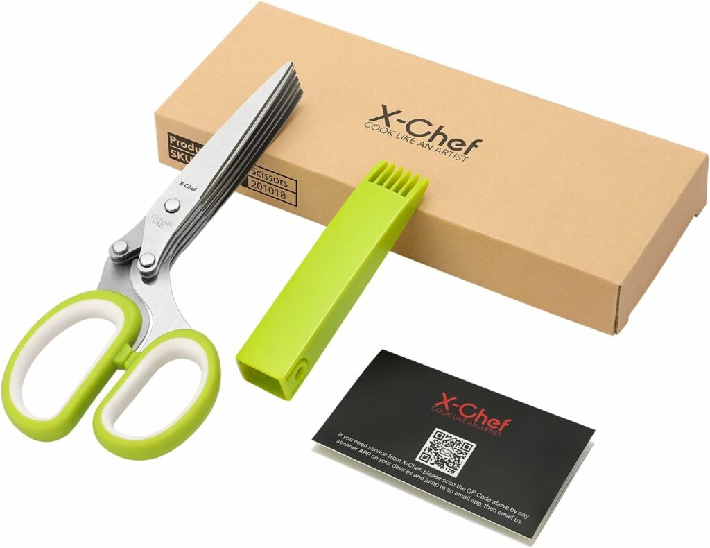 Herb Scissors, X-Chef Multipurpose 5 Blade Kitchen Herb Shears Herb Cutter with Safety Cover and Cleaning Comb for Chopping Basil Chive Parsley, Stainless Steel Herb Scissors, X-Chef Multipurpose 5 Blade Kitchen Herb Shears Herb Cutter with Safety Cover and Cleaning Comb for Chopping Basil Chive Parsley, Stainless Steel