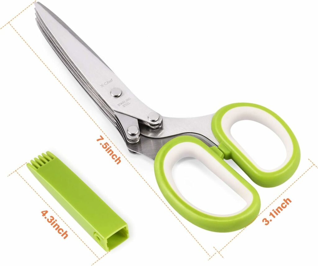 Herb Scissors, X-Chef Multipurpose 5 Blade Kitchen Herb Shears Herb Cutter with Safety Cover and Cleaning Comb for Chopping Basil Chive Parsley, Stainless Steel Herb Scissors, X-Chef Multipurpose 5 Blade Kitchen Herb Shears Herb Cutter with Safety Cover and Cleaning Comb for Chopping Basil Chive Parsley, Stainless Steel