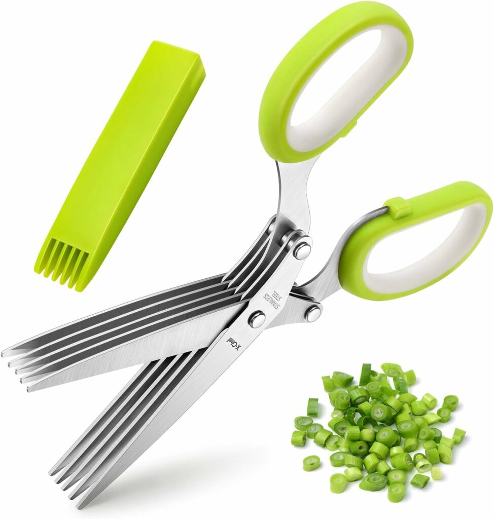 Herb Scissors, X-Chef Multipurpose 5 Blade Kitchen Herb Shears Herb Cutter with Safety Cover and Cleaning Comb for Chopping Basil Chive Parsley, Stainless Steel Herb Scissors, X-Chef Multipurpose 5 Blade Kitchen Herb Shears Herb Cutter with Safety Cover and Cleaning Comb for Chopping Basil Chive Parsley, Stainless Steel