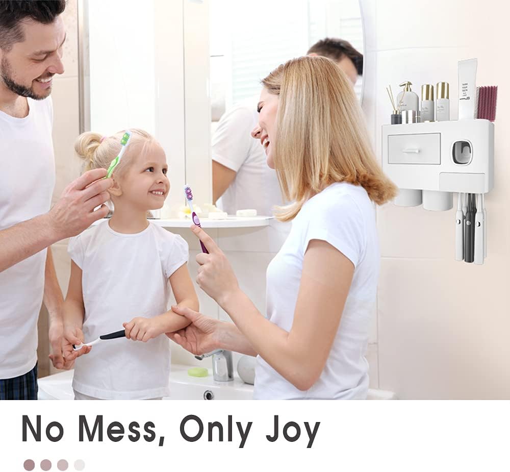 iHave Toothbrush Holders for Bathrooms, 2 Cups Toothbrush Holder Wall Mounted with Toothpaste Dispenser - Large Capacity Tray, Cosmetic Drawer - Bathroom Decor  Bathroom Accessories iHave Toothbrush Holders for Bathrooms, 2 Cups Toothbrush Holder Wall Mounted with Toothpaste Dispenser - Large Capacity Tray, Cosmetic Drawer - Bathroom Decor  Bathroom Accessories