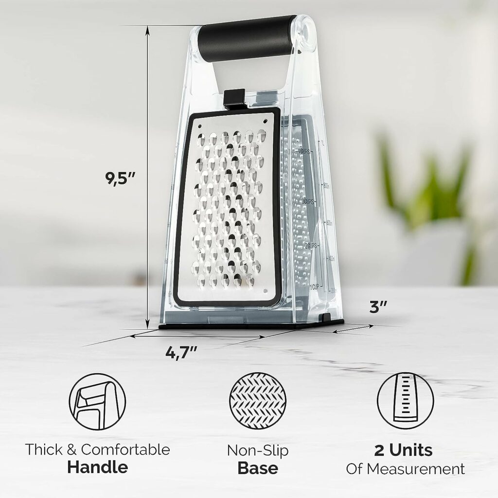 Joined Cheese Grater with Container - Box Grater Cheese Shredder Lemon Zester Grater - Cheese Grater with Handle - Graters for Kitchen Stainless Steel Food Grater - Hand Grater and Vegetable Peeler Joined Cheese Grater with Container - Box Grater Cheese Shredder Lemon Zester Grater - Cheese Grater with Handle - Graters for Kitchen Stainless Steel Food Grater - Hand Grater and Vegetable Peeler