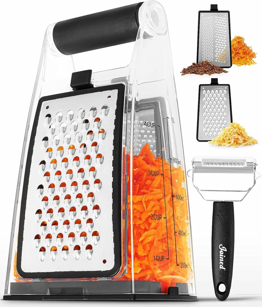 Joined Cheese Grater with Container - Box Grater Cheese Shredder Lemon Zester Grater - Cheese Grater with Handle - Graters for Kitchen Stainless Steel Food Grater - Hand Grater and Vegetable Peeler Joined Cheese Grater with Container - Box Grater Cheese Shredder Lemon Zester Grater - Cheese Grater with Handle - Graters for Kitchen Stainless Steel Food Grater - Hand Grater and Vegetable Peeler