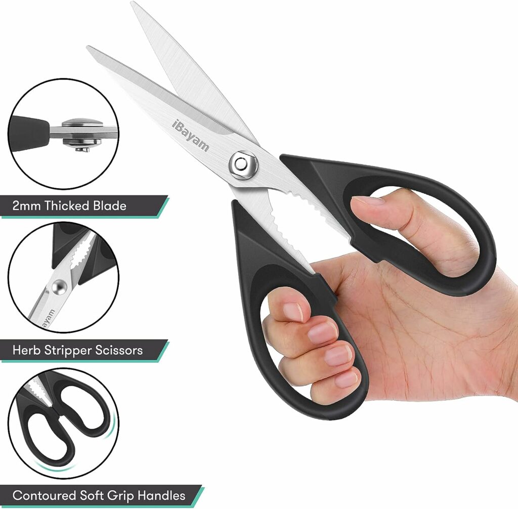 Kitchen Poultry Shears, iBayam Meat Scissors Heavy Duty Dishwasher Safe Food Cooking Shears All Purpose Stainless Steel Utility Scissors, 2-Pack, Black, Aqua Sky Kitchen Poultry Shears, iBayam Meat Scissors Heavy Duty Dishwasher Safe Food Cooking Shears All Purpose Stainless Steel Utility Scissors, 2-Pack, Black, Aqua Sky