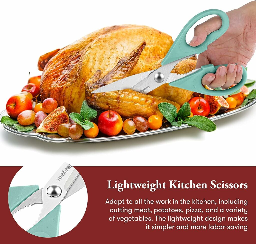 Kitchen Poultry Shears, iBayam Meat Scissors Heavy Duty Dishwasher Safe Food Cooking Shears All Purpose Stainless Steel Utility Scissors, 2-Pack, Black, Aqua Sky Kitchen Poultry Shears, iBayam Meat Scissors Heavy Duty Dishwasher Safe Food Cooking Shears All Purpose Stainless Steel Utility Scissors, 2-Pack, Black, Aqua Sky