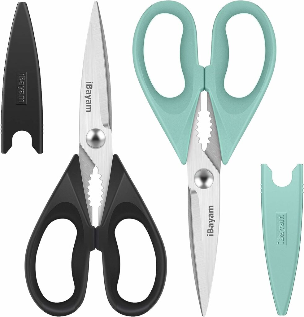 Kitchen Poultry Shears, iBayam Meat Scissors Heavy Duty Dishwasher Safe Food Cooking Shears All Purpose Stainless Steel Utility Scissors, 2-Pack, Black, Aqua Sky Kitchen Poultry Shears, iBayam Meat Scissors Heavy Duty Dishwasher Safe Food Cooking Shears All Purpose Stainless Steel Utility Scissors, 2-Pack, Black, Aqua Sky