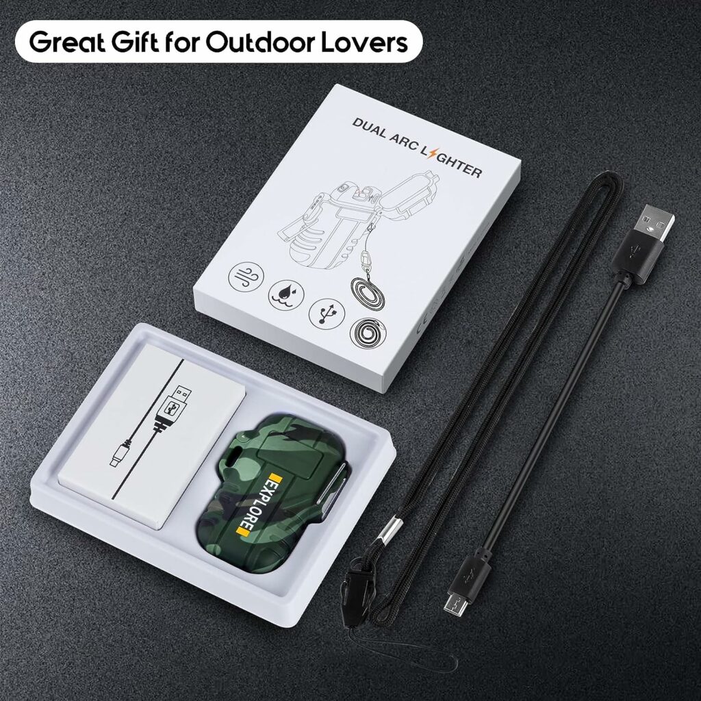 LcFun Waterproof Lighter Outdoor Windproof Lighter Dual Arc Lighter Electric Lighters USB Rechargeable-Flameless-Plasma Cool Lighters for Camping, Hiking, Adventure, Survival Tactical Gear LcFun Waterproof Lighter Outdoor Windproof Lighter Dual Arc Lighter Electric Lighters USB Rechargeable-Flameless-Plasma Cool Lighters for Camping, Hiking, Adventure, Survival Tactical Gear