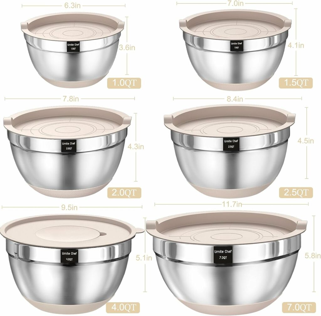Mixing Bowls with Airtight Lids Set, 26PCS Stainless Steel Khaki Bowls with Grater Attachments, Non-Slip Bottoms  Kitchen Gadgets Set, Size 7, 4, 2.5, 2.0,1.5, 1QT, Great for Mixing  Serving Mixing Bowls with Airtight Lids Set, 26PCS Stainless Steel Khaki Bowls with Grater Attachments, Non-Slip Bottoms  Kitchen Gadgets Set, Size 7, 4, 2.5, 2.0,1.5, 1QT, Great for Mixing  Serving