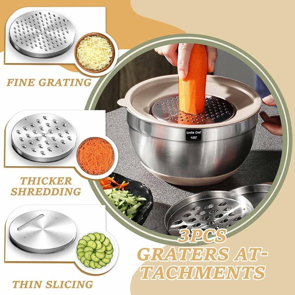 Mixing Bowls with Airtight Lids Set, 26PCS Stainless Steel Khaki Bowls with Grater Attachments, Non-Slip Bottoms  Kitchen Gadgets Set, Size 7, 4, 2.5, 2.0,1.5, 1QT, Great for Mixing  Serving Mixing Bowls with Airtight Lids Set, 26PCS Stainless Steel Khaki Bowls with Grater Attachments, Non-Slip Bottoms  Kitchen Gadgets Set, Size 7, 4, 2.5, 2.0,1.5, 1QT, Great for Mixing  Serving