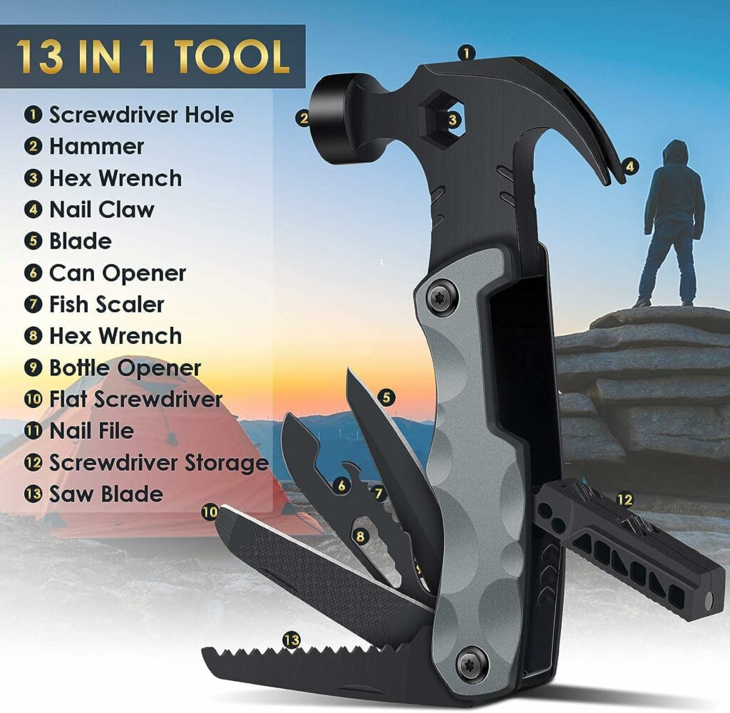 Multitool Camping Accessories Stocking Stuffers for Men Dad Gifts, 13 In 1 Survival Multi Tools Hammer Christmas Cool Gadgets for Adults Him Boyfriend Husband Grandpa Women Birthday Valentines Fathers Multitool Camping Accessories Stocking Stuffers for Men Dad Gifts, 13 In 1 Survival Multi Tools Hammer Christmas Cool Gadgets for Adults Him Boyfriend Husband Grandpa Women Birthday Valentines Fathers