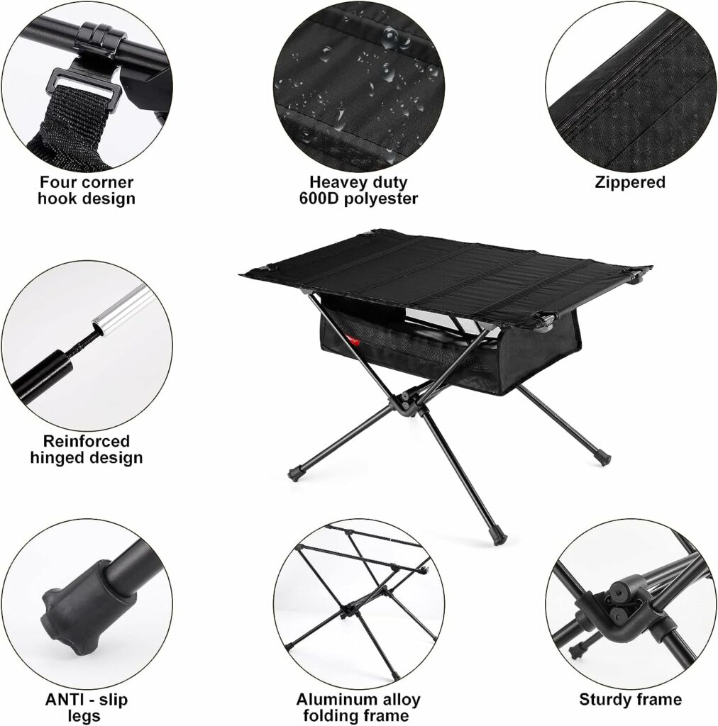Odoland Outdoor Folding Table with Mesh Storage Portable Camping Gear with Carry Bag for Overland Kitchen Camping Gadgets Picnic Hiking Backpacking Black Odoland Outdoor Folding Table with Mesh Storage Portable Camping Gear with Carry Bag for Overland Kitchen Camping Gadgets Picnic Hiking Backpacking Black