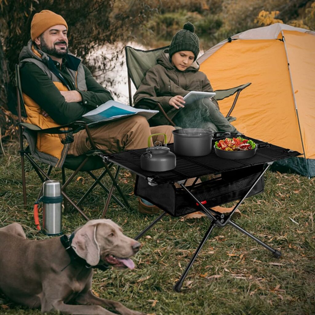 Odoland Outdoor Folding Table with Mesh Storage Portable Camping Gear with Carry Bag for Overland Kitchen Camping Gadgets Picnic Hiking Backpacking Black Odoland Outdoor Folding Table with Mesh Storage Portable Camping Gear with Carry Bag for Overland Kitchen Camping Gadgets Picnic Hiking Backpacking Black
