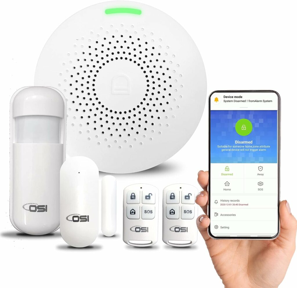 【OSI WIRELESS WIFI SMART HOME SECURITY MINI ALARM SYSTEM - 5 PIECE】DIY Home Wi-Fi Alarm Kit with Motion detector,Notifications with app,door/window sensor, siren,Compatible with Alexa,NO Monthly Fees 【OSI WIRELESS WIFI SMART HOME SECURITY MINI ALARM SYSTEM - 5 PIECE】DIY Home Wi-Fi Alarm Kit with Motion detector,Notifications with app,door/window sensor, siren,Compatible with Alexa,NO Monthly Fees