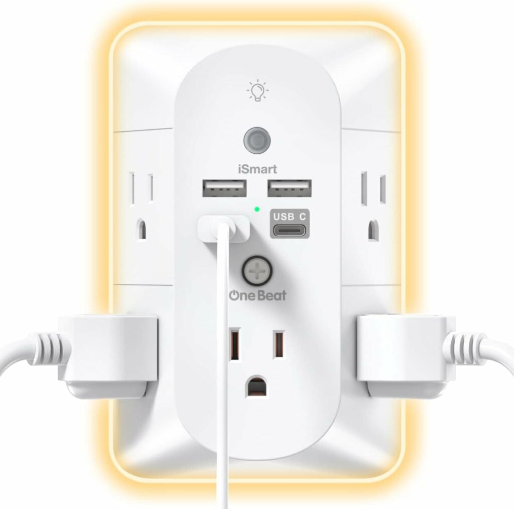 Outlet Extender with Night Light, Surge Protector, Power Strip, 5 Outlet Splitter (3 Side) and 4 USB Charger(1 USB C), USB Wall Charger, Multi Plug Outlets for Home, Office, Dorm Room Essentials Outlet Extender with Night Light, Surge Protector, Power Strip, 5 Outlet Splitter (3 Side) and 4 USB Charger(1 USB C), USB Wall Charger, Multi Plug Outlets for Home, Office, Dorm Room Essentials