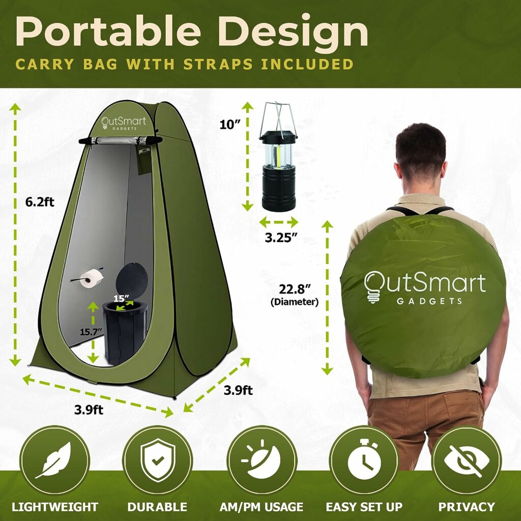Outsmart Gadgets Outdoor Portable Toilet Set with Camping Night Lantern, Folding XL Toilet, Pop Up Privacy Tent and Carry Bags, Day and Night Multipurpose Potty, Washable and Foldable for RV Travel Outsmart Gadgets Outdoor Portable Toilet Set with Camping Night Lantern, Folding XL Toilet, Pop Up Privacy Tent and Carry Bags, Day and Night Multipurpose Potty, Washable and Foldable for RV Travel