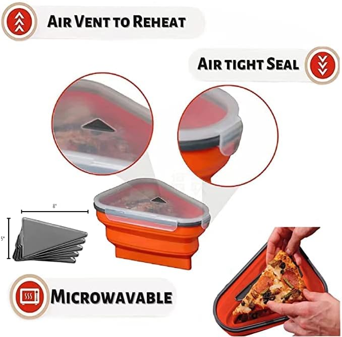 Pizza Container, Pizza Storage Container with 5 Microwavable Serving Trays, Pizza Storage of Adjustable Silicone Pizza Box for Microwave and Dishwasher Safe to Organize and Save Space, Reusable (orange) Pizza Container, Pizza Storage Container with 5 Microwavable Serving Trays, Pizza Storage of Adjustable Silicone Pizza Box for Microwave and Dishwasher Safe to Organize and Save Space, Reusable (orange)