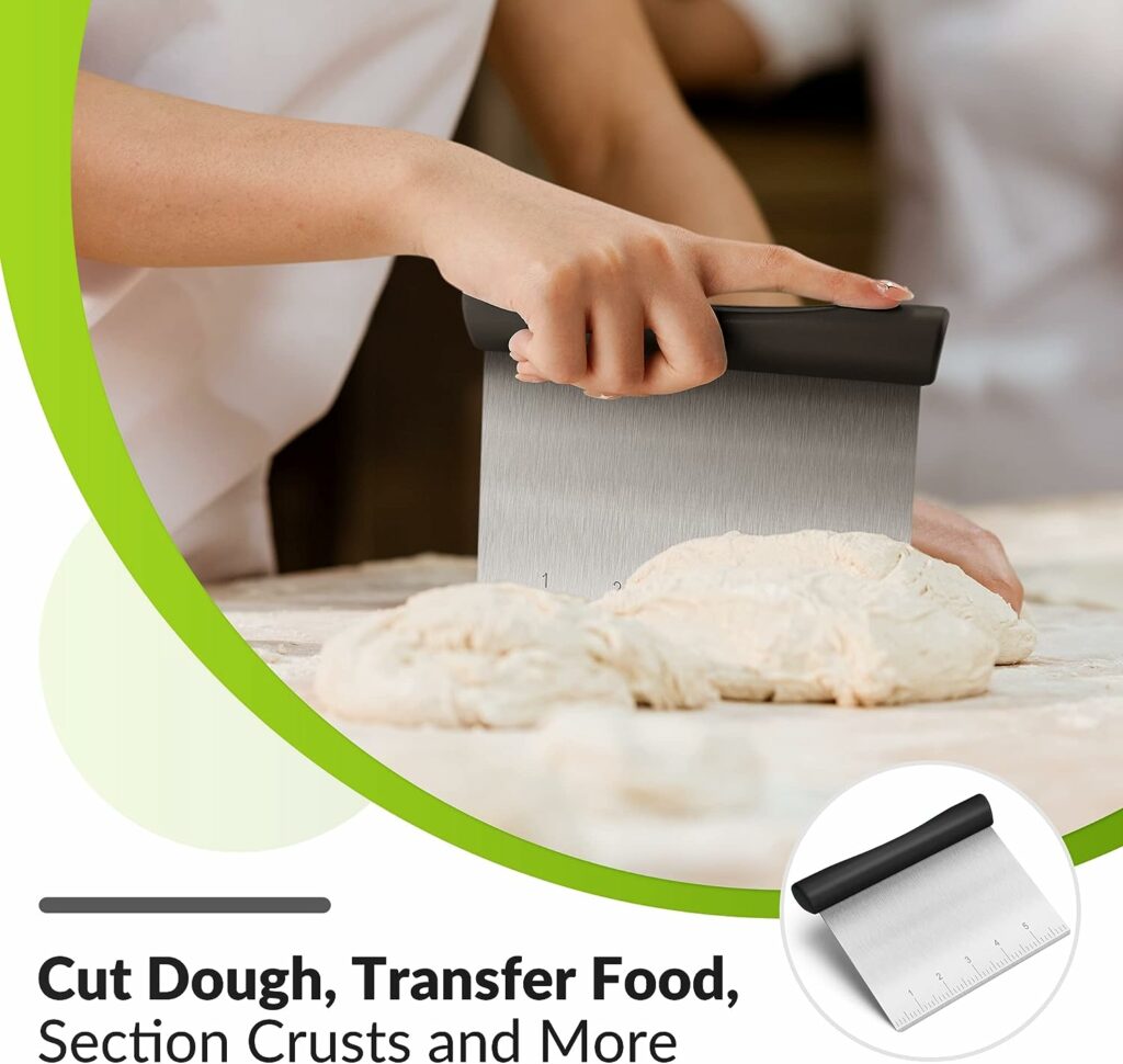 Rainspire Bench Scraper, Stainless Steel Dough Scraper, Pastry Scraper, Pizza and Dough Cutter Multi-Purpose Scraper/Chopper, Pizza Cutter Food Chopper Baking Supplies Kitchen Gadgets, Black Rainspire Bench Scraper, Stainless Steel Dough Scraper, Pastry Scraper, Pizza and Dough Cutter Multi-Purpose Scraper/Chopper, Pizza Cutter Food Chopper Baking Supplies Kitchen Gadgets, Black