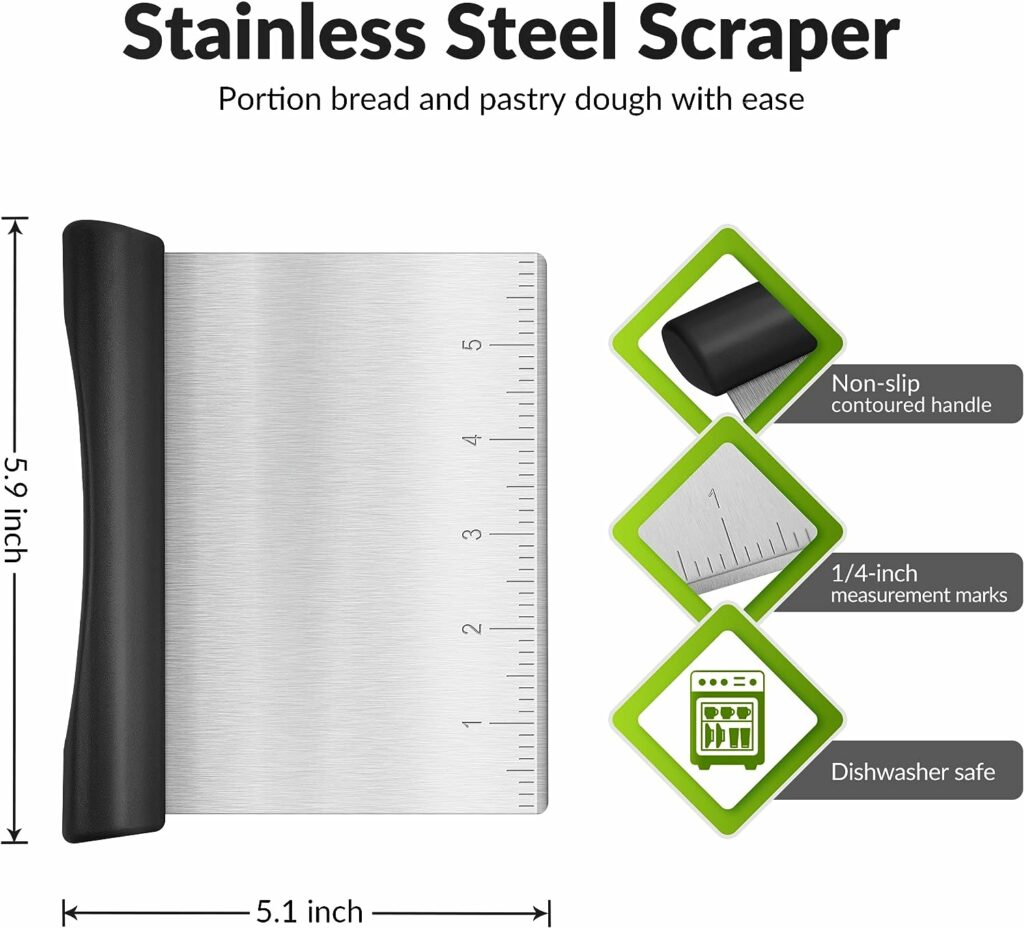 Rainspire Bench Scraper, Stainless Steel Dough Scraper, Pastry Scraper, Pizza and Dough Cutter Multi-Purpose Scraper/Chopper, Pizza Cutter Food Chopper Baking Supplies Kitchen Gadgets, Black Rainspire Bench Scraper, Stainless Steel Dough Scraper, Pastry Scraper, Pizza and Dough Cutter Multi-Purpose Scraper/Chopper, Pizza Cutter Food Chopper Baking Supplies Kitchen Gadgets, Black
