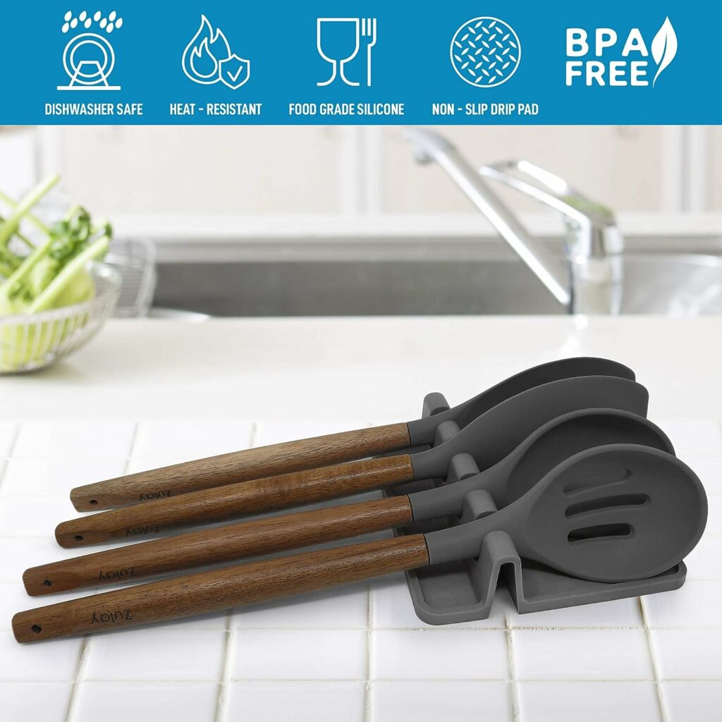 Silicone Utensil Rest with Drip Pad for Multiple Utensils, Heat-Resistant, Spoon Rest  Spoon Holder for Stove Top, Kitchen Utensil Holder for Spoons, Ladles, Tongs  More - by Zulay Silicone Utensil Rest with Drip Pad for Multiple Utensils, Heat-Resistant, Spoon Rest  Spoon Holder for Stove Top, Kitchen Utensil Holder for Spoons, Ladles, Tongs  More - by Zulay