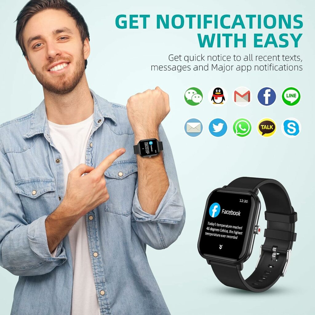 Smart Watch, 44mm Fitness Tracker Watch with 24 Sports Modes, 5ATM Swimming Waterproof, Sleep Monitor Step Calorie Counter, 1.7 HD Touchscreen Smartwatch for Men Women iPhone iOS Android Compatiable