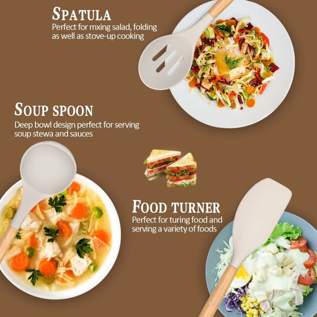 Umite Chef Kitchen Cooking Utensils Set, 33 pcs Non-Stick Silicone Cooking Kitchen Utensils Spatula Set with Holder, Wooden Handle Silicone Kitchen Gadgets Utensil Set (Khaki) Umite Chef Kitchen Cooking Utensils Set, 33 pcs Non-Stick Silicone Cooking Kitchen Utensils Spatula Set with Holder, Wooden Handle Silicone Kitchen Gadgets Utensil Set (Khaki)