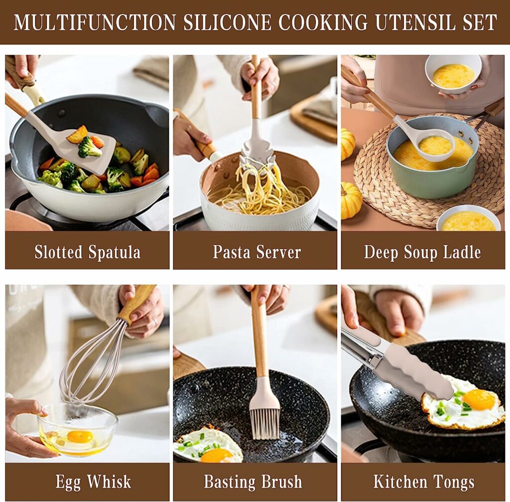 Umite Chef Kitchen Cooking Utensils Set, 33 pcs Non-Stick Silicone Cooking Kitchen Utensils Spatula Set with Holder, Wooden Handle Silicone Kitchen Gadgets Utensil Set (Khaki) Umite Chef Kitchen Cooking Utensils Set, 33 pcs Non-Stick Silicone Cooking Kitchen Utensils Spatula Set with Holder, Wooden Handle Silicone Kitchen Gadgets Utensil Set (Khaki)