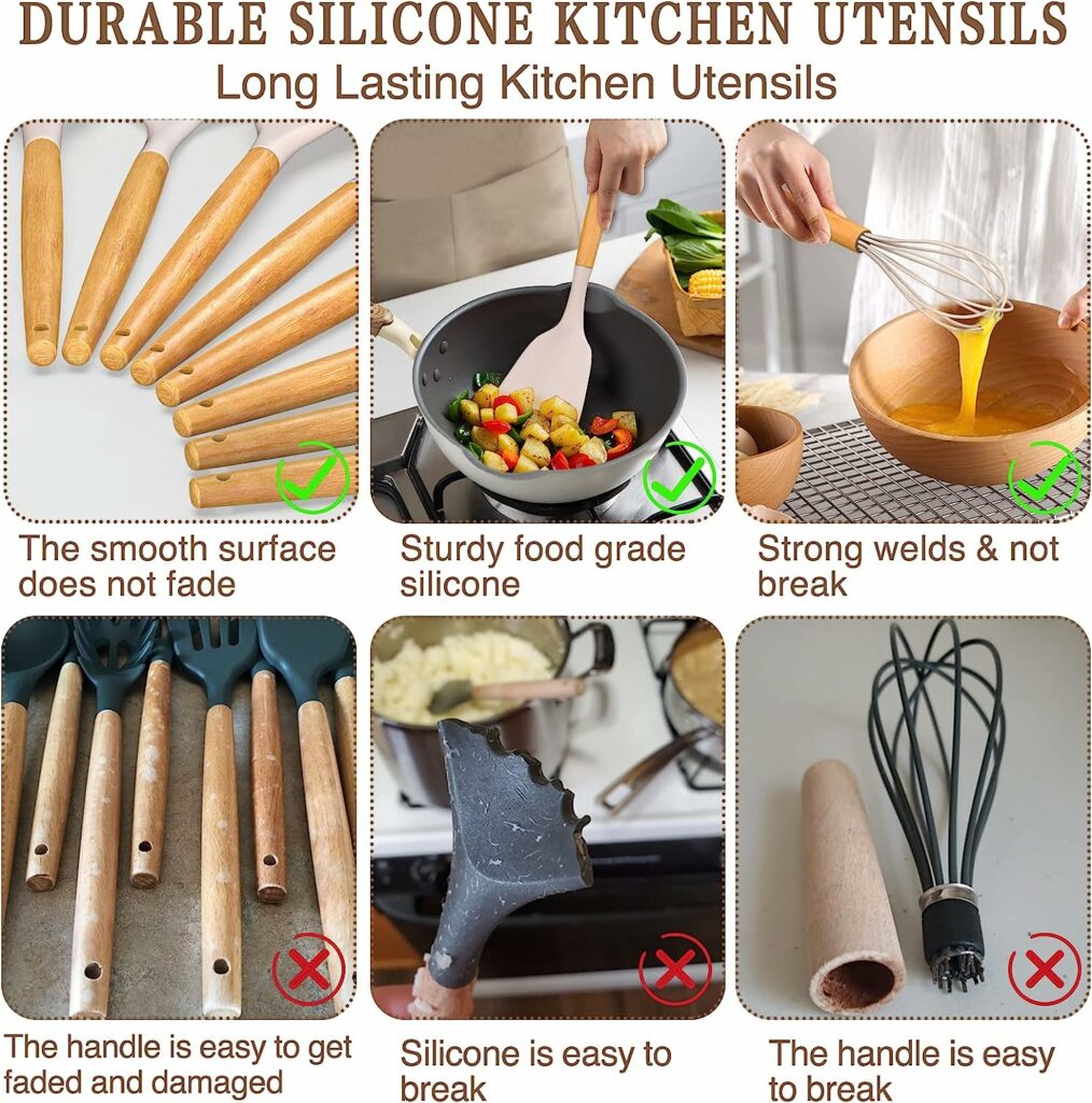 Umite Chef Kitchen Cooking Utensils Set, 33 pcs Non-Stick Silicone Cooking Kitchen Utensils Spatula Set with Holder, Wooden Handle Silicone Kitchen Gadgets Utensil Set (Khaki) Umite Chef Kitchen Cooking Utensils Set, 33 pcs Non-Stick Silicone Cooking Kitchen Utensils Spatula Set with Holder, Wooden Handle Silicone Kitchen Gadgets Utensil Set (Khaki)