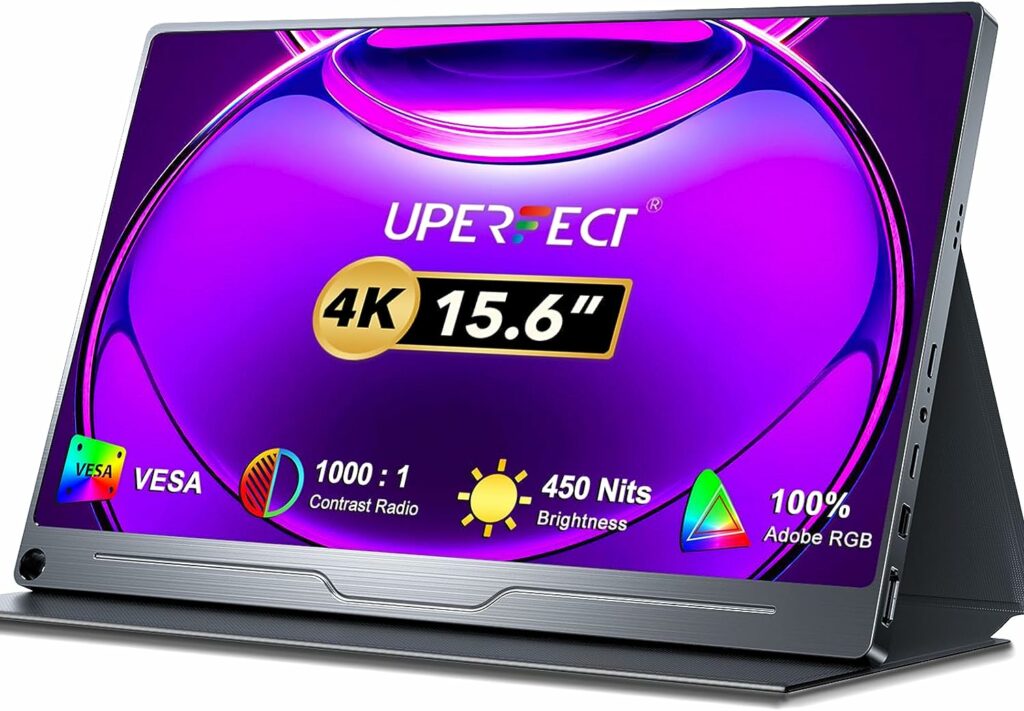 UPERFECT Truely 4K Computer Monitor, 15.6 UHD FreeSync 100% Adobe RGB 450 Nits Brightness HDR IPS Speaker Eye Care Game Display Type-C HDMI DP for PS4 Switch Laptop Phone Mac, VESA  Smart Case UPERFECT Truely 4K Computer Monitor, 15.6 UHD FreeSync 100% Adobe RGB 450 Nits Brightness HDR IPS Speaker Eye Care Game Display Type-C HDMI DP for PS4 Switch Laptop Phone Mac, VESA  Smart Case