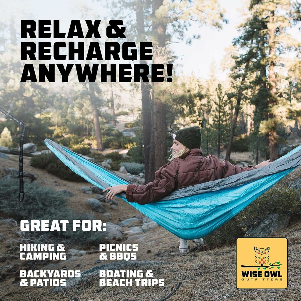 Wise Owl Outfitters Camping Hammock - Portable Hammock Single or Double Hammock Camping Accessories for Outdoor, Indoor w/Tree Straps Wise Owl Outfitters Camping Hammock - Portable Hammock Single or Double Hammock Camping Accessories for Outdoor, Indoor w/Tree Straps