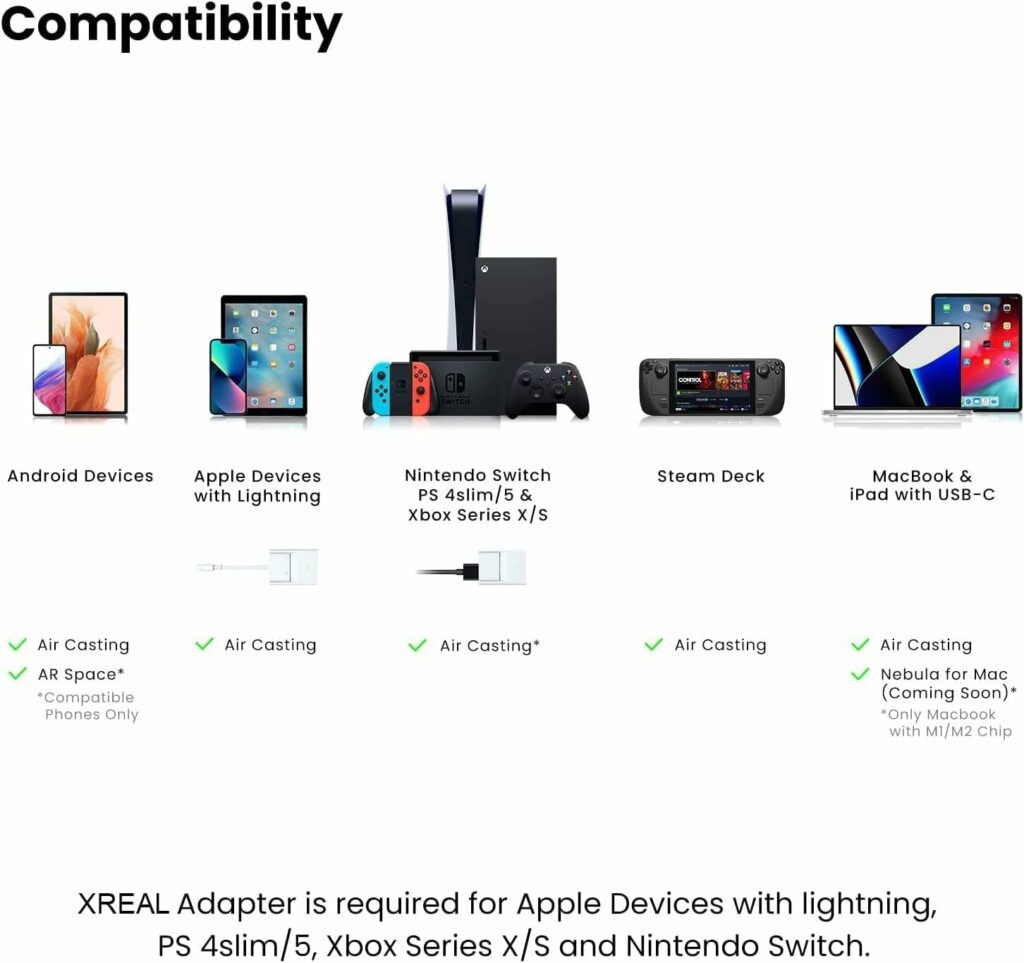 XREAL Air AR Glasses, Smart Glasses with Massive 201 Micro-OLED Virtual Theater, Augmented Reality Glasses, Watch, Stream, and Game on PC/Android/iOS–Consoles  Cloud Gaming Compatible XREAL Air AR Glasses, Smart Glasses with Massive 201 Micro-OLED Virtual Theater, Augmented Reality Glasses, Watch, Stream, and Game on PC/Android/iOS–Consoles  Cloud Gaming Compatible