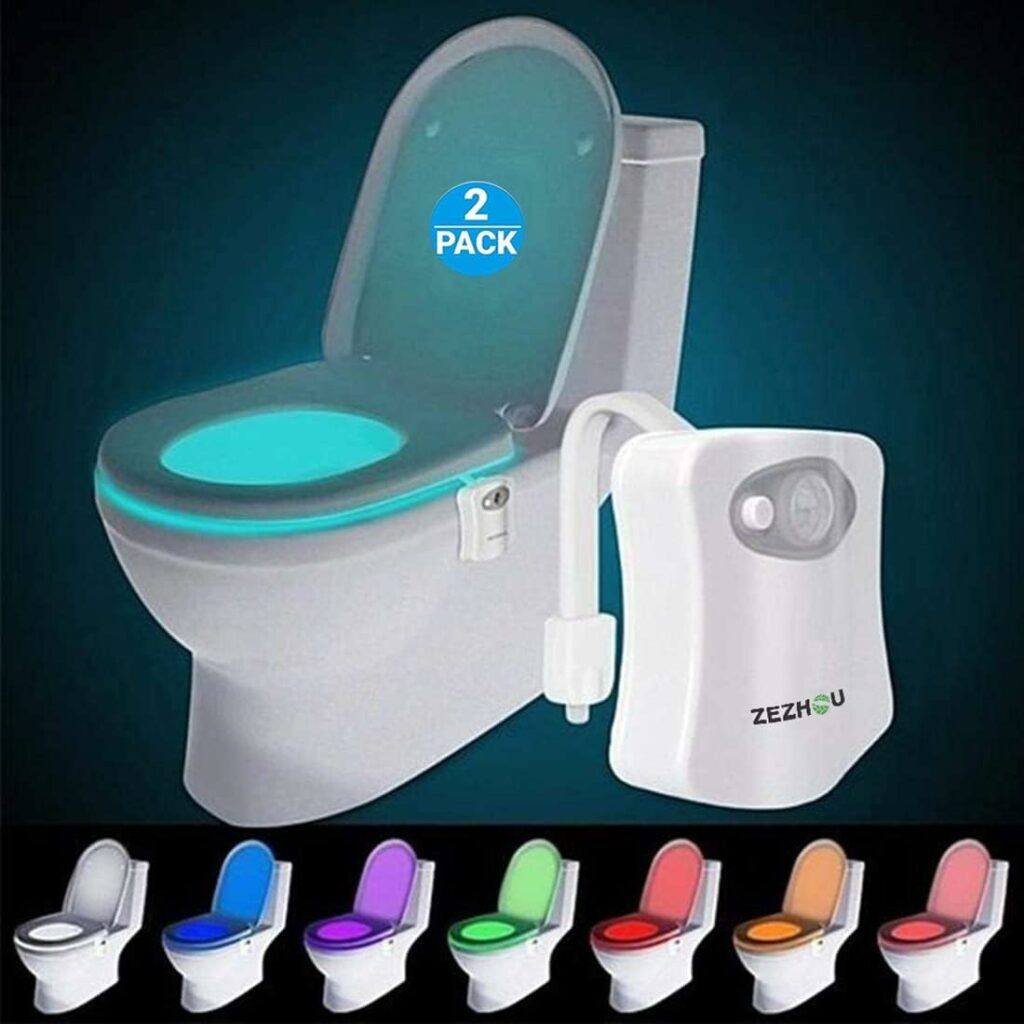 ZEZHOU Original Toilet Night Light 2 Pack, Motion Sensor Activated LED Lamp, Fun 8 Colors Changing Bathroom Nightlight Add on Toilet Bowl Seat, Perfect Decorating Gadget for Dad Adults Kids Toddler - Amazon.com ZEZHOU Original Toilet Night Light 2 Pack, Motion Sensor Activated LED Lamp, Fun 8 Colors Changing Bathroom Nightlight Add on Toilet Bowl Seat, Perfect Decorating Gadget for Dad Adults Kids Toddler - Amazon.com