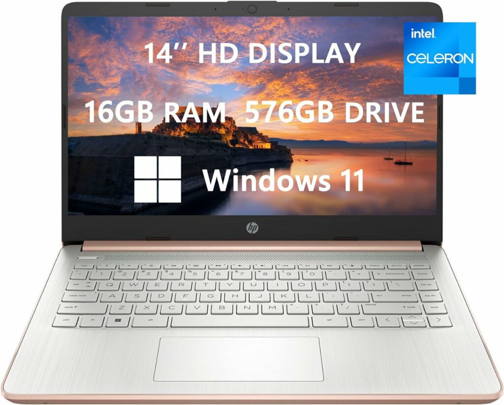 2023 Newest HP Laptops for College Student  Business, 14 HD Computer, Intel Celeron N4120(4-core), up to 2.60 GHz, 16GB RAM, 576GB(64GB SSD+512GB Card), HDMI, Rose Gold, Windows 11, ROKC HDMI Cable 2023 Newest HP Laptops for College Student  Business, 14 HD Computer, Intel Celeron N4120(4-core), up to 2.60 GHz, 16GB RAM, 576GB(64GB SSD+512GB Card), HDMI, Rose Gold, Windows 11, ROKC HDMI Cable