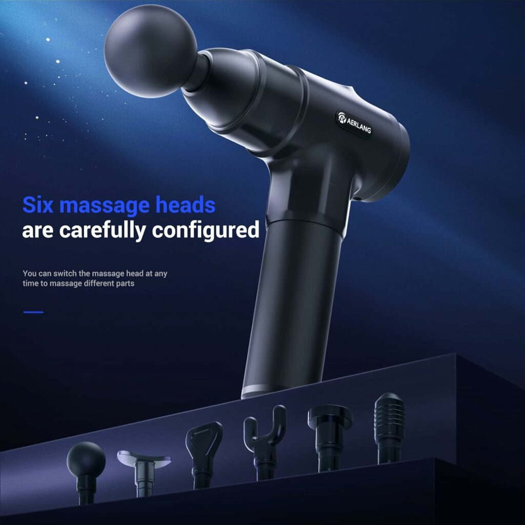AERLANG Deep Tissue Massager, Portable Massage Gun for Back Neck Muscle Relieve, Quiet Brushless Motor 20 Variable Speeds Digital Display 6 Massage Heads and Carrying Case AERLANG Deep Tissue Massager, Portable Massage Gun for Back Neck Muscle Relieve, Quiet Brushless Motor 20 Variable Speeds Digital Display 6 Massage Heads and Carrying Case